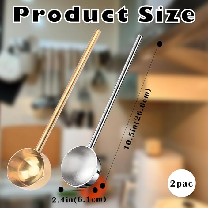 2 PCS Small Soup Ladle SUS304 Stainless Steel Metal Deep Spoon With Pour Spout for Serving Soups, Gravy and More（Gold + Silver）