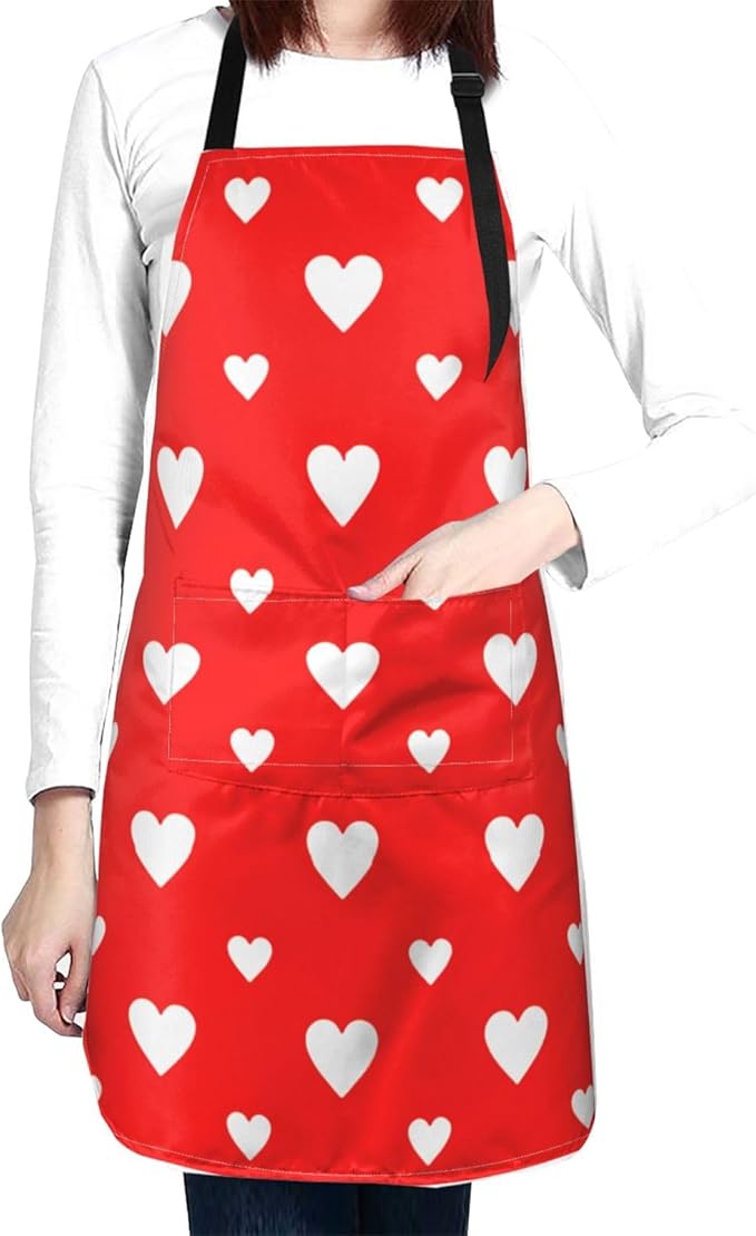 Apron for Women Men Hearts Aprons With Pockets Adjustable Washable Aprons for Cooking Baking Kitchen