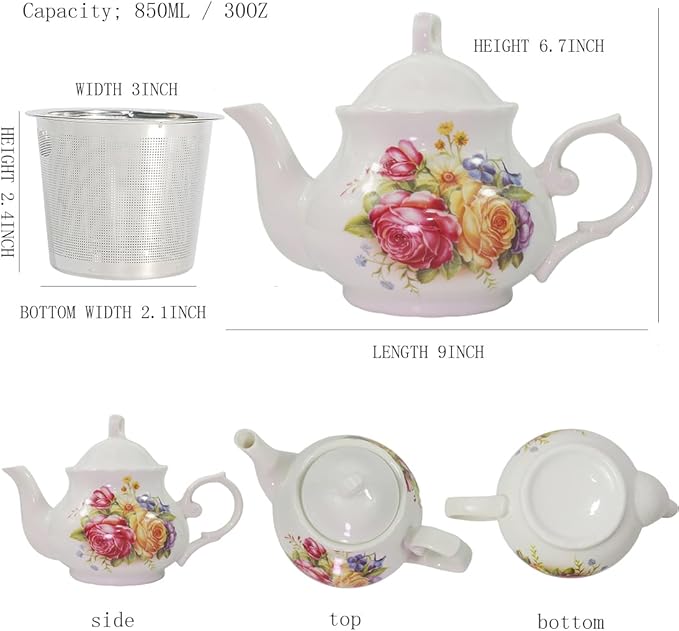 Classic Vintage British Royal Style Ceramic Teapot, 30OZ Large Teapot Perfect for Everyday Gatherings (Red, Large)