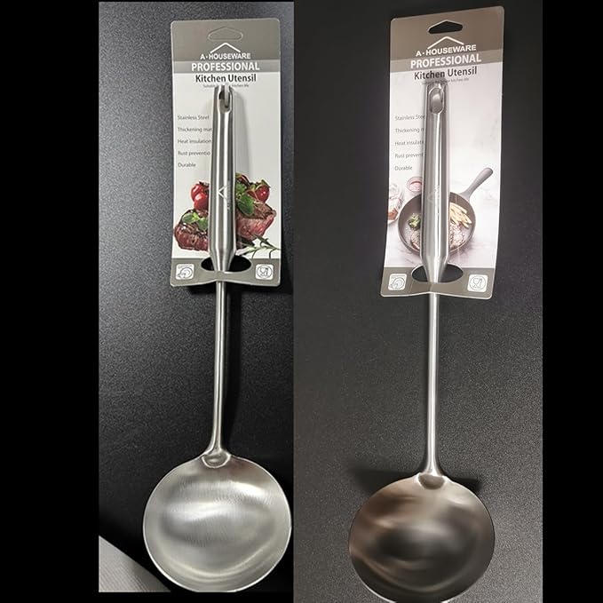 Soup Ladle Stainless Steel Scoop Spoon 304 Stainless Steel Utensils for Cooking with Anti-Scald Design kitchen tool for Soup, Stew, Chili and Gravy Silver 13.58 Inches