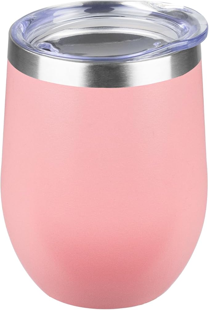 StarSpeed 12oz Wine Tumbler with lid, Stainless Steel Travel Mugs Stemless Double Wall Insulated Coffee Cup, Insulated Wine Glasses Travel Tumbler for Cold & Hot Drinks(Light Pink, 1)