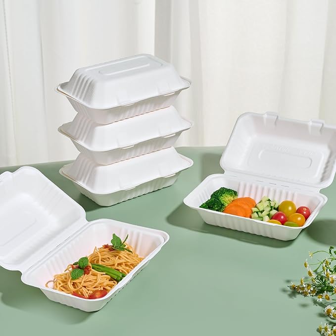 JOLLY CHEF Clamshell Take Out Food Containers, [9 * 6" 75-Pack] To Go Containers Disposable, Sugarcane To Go Boxes for Salad,Lunch
