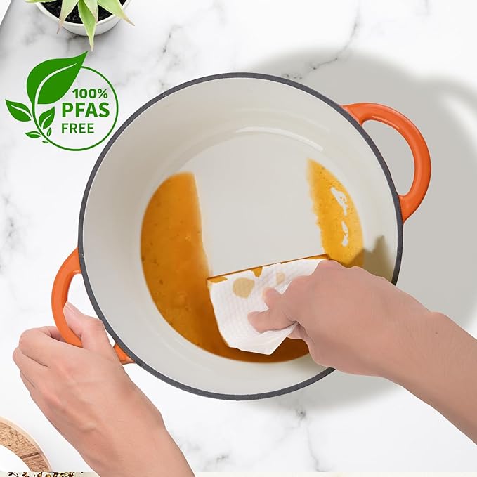 Enameled Cast Iron Dutch Oven Pot with Lid Heavy-Duty Cookware for Bread Baking,Braising,Stews,Roasting,Oven Safe up to 500°F,5.5QT,orange