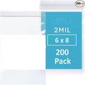 200 Count, 6" x 8" Zip Bags, 2 Mil Thick Clear Plastic Reclosable Zipper Lock Bags with Write-on White Block, with Resealable Zip Top Lock for Food Storage, Sandwiches, Jewelry, Candy.