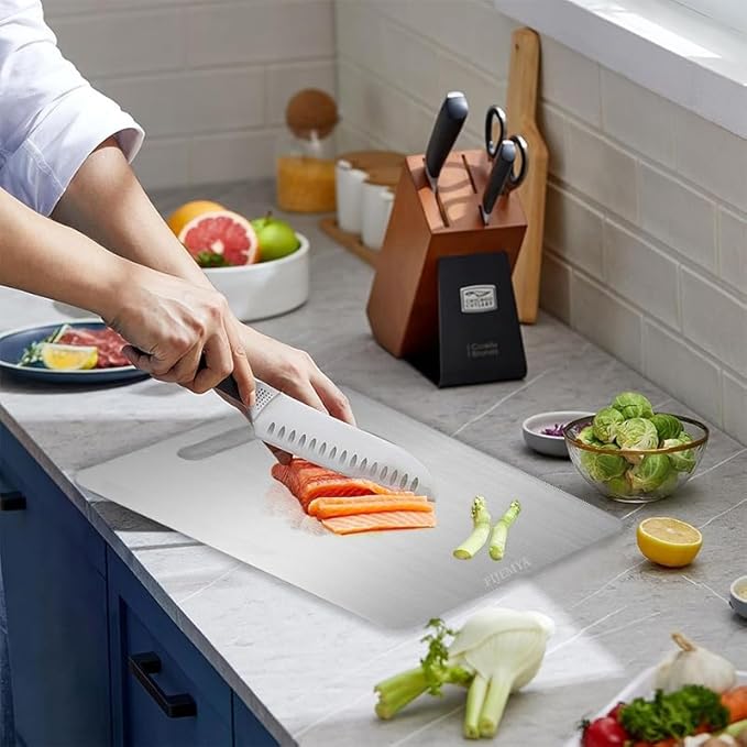 Katuchef Titan Carve Titanium Cutting Board,Pure Apex Titanium Cutting Boards for Kitchen, Double Sided Non Toxic ChopChop Chopping Board for Cutting Meat Vegetable Fruit,Easy to clean(S:11.42L*7.87W)