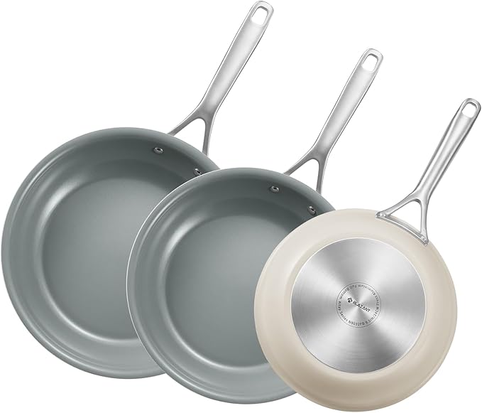 Non Stick Frying Pans Set, Ceramic Frying Pans Nonstick, 3-Piece Nonstick Induction Skillet Set (8", 9.5", 11") with Cast Steel Handles, SolidPlate Induction Base, PTFE/PFAS Free, Oven Safe