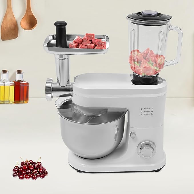 Food Processor, 700W Electric Chopper with Meat Grinder & Veggie Chopper, 6+1 Speed, 6.34QT Bowl (White)