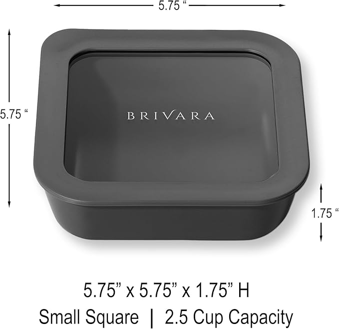 Ceramic Coated Glass Food Storage Container | No PTFE, PFOA, PFAS, and BPA | Reusable Non Toxic Meal Prep Container with Glass Lid | Easy To Store | 2.5 Cup Square [Onyx]