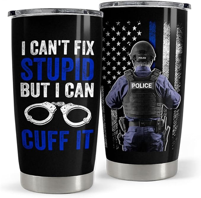 SANDJEST Police Tumbler 20oz Stainless Steel Insulated Coffee Travel Mug Cup Police Officer Gifts for Men Dad Husband on Birthday Christmas Fathers Day