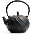 Stovetop Tea Kettle, TOPTIER Japanese Cast Iron Tea Kettle with Infuser for Loose Leaf and Tea Bags, Cast Iron Teakettle Coated with Enameled Interior for 40 oz (1200 ml), Midnight Black