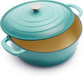Sur La Table 7-Qt Enameled Cast Iron Dutch Oven – With Lid for Braising, Baking & Deep Frying, Induction Compatible, Oven to 500°F, Seals in Moisture for Flavorful Results, Light Blue