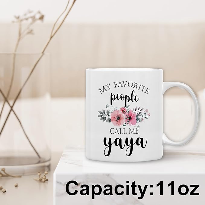 QASHWEY Yaya Coffee Mug, Yaya Gifts for Grandma, YayaGifts from Grandkids, Grandma Coffee Mug, Mothers Day Mug Tea Cup Gifts for Yaya, My Favorite People Call Me YayaCoffee Cups Ceramic 11oz