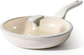 PRICUSIS Nonstick Ceramic Frying Pan with Lid, 8/10 Inch Skillet with Stay Cool Handle, Fully Coated, 100% Dishwasher Safe, Oven Safe, PTFE PFAS & PFOA Free (8 Inch, Coconut White