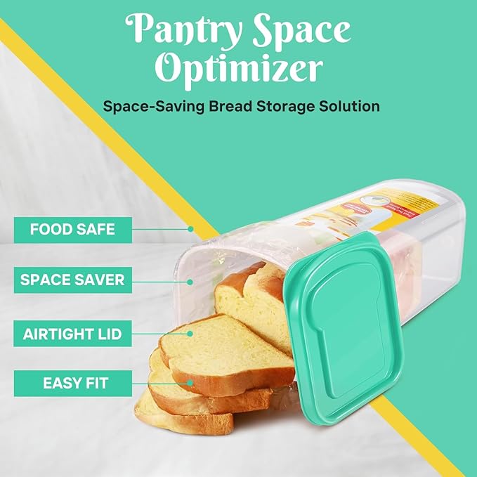 Flexzion 2 Pack Airtight Bread Containers - Clear BPA-Free Storage Box for Kitchen Countertop, Space-Saving & Durable Plastic Loaf Container & Dispenser, Green