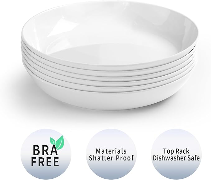 Melamine salad Bowls Set - 46 oz/10 inch 100% Melamine Soup/Salad Bowls | set of 6, White， BPA Free,snack