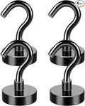 MIKEDE Magnetic Hooks, 30Lbs+ Black Heavy Duty Earth Magnets with Hook for Refrigerator, Strong Neodymium Magnetic Cruise Hooks for Hanging, Curtain, Grill and Kitchen - Pack of 4