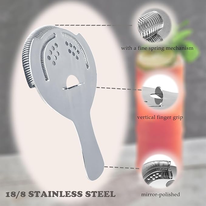 Hawthorne Strainer for Cocktails 2 Prong Bar Strainer with Removable Spring Stainless Steel Mixed Drink Strainer for Bartending