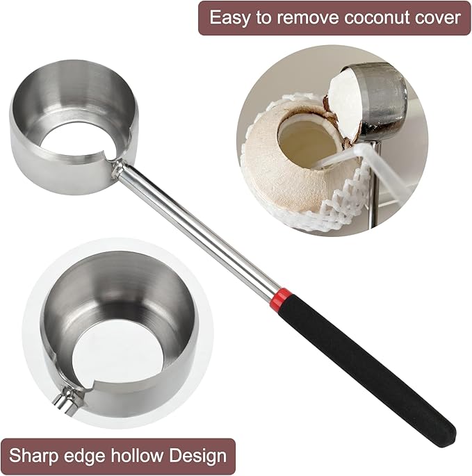 Coconut Opener Tool Set,Food Grade Coconut Opener,Coconut Scraper for Kitchens,Picnics and Beach Vacations