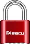 1 Pack disecu Heavy Duty 4 Digit Combination Lock, Outdoor Waterproof Padlock for School Gym Locker, Storage Unit, Shed, Fence, Gate, Toolbox (Red)