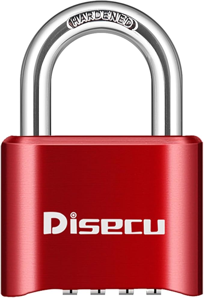 1 Pack disecu Heavy Duty 4 Digit Combination Lock, Outdoor Waterproof Padlock for School Gym Locker, Storage Unit, Shed, Fence, Gate, Toolbox (Red)