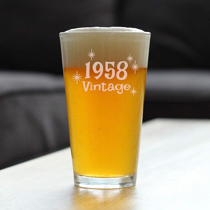 Vintage 1958 Pint Glass for Beer - 67th Birthday Gifts for Men or Women Turning 67 - Fun Bday Party Decor - 16 oz