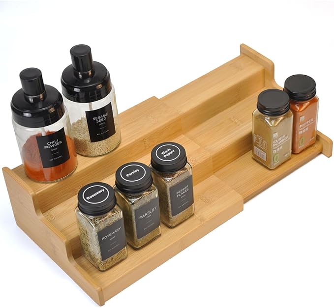 JinDoWin Spice Rack Organizer For Cabinet, Spice Organization For Cabinet, Spice Rack For Countertop,15.7 Inch Adjustable Seasoning Organizer Spice Organizer (1 Pack, Medium)