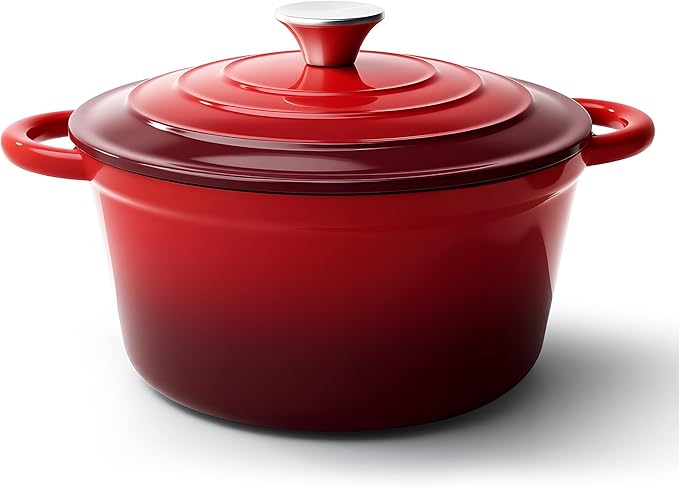 6 Quart Dutch Oven Pot with Lid, Non Stick Enameled Cast Iron Dutch Oven for Bread Baking, Heavy-Duty, Oven Safe Ceramic Cookware Up to 500°F for Baking, Braising, Stews, Roasting, Red