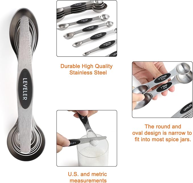 Magnetic Measuring Cups and Spoons Set of 17 Including 8 Stainless Steel Stackable Magnetic Measuring Cup 8 Magnetic Measuring Spoon with Leveler for Dry Liquid Ingredient