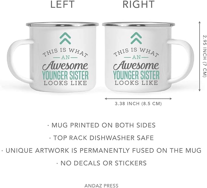 Andaz Press 11oz. Stainless Steel Campfire Coffee Mug Gift, This is What an Awesome Younger Sister Looks Like, 1-Pack, Birthday Gift Ideas Coworker Him Her, Includes Gift Box