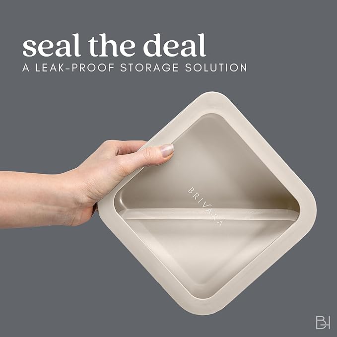 Ceramic Coated Glass Food Storage Container | No PTFE, PFOA, PFAS, and BPA | Reusable Non Toxic Meal Prep Container with Glass Lid | Easy To Store | 11 Cup Rectangle [Crema]