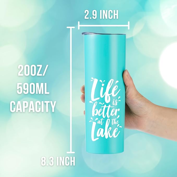 Onebttl Lake House Gifts for Women, 20oz Stainless Steel Insulated Tumbler, Housewarming Gifts for Lake Lovers - Teal, Life is Better at the Lake