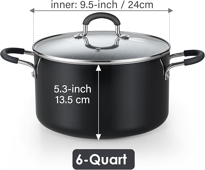 Cook N Home 6-Quart Nonstick Stockpot with Lid, Professional Granite Stock Pot Non Stick Soup Gumbo Pasta Cooking Pot with Silicone Handle, Heavy Gauge Aluminum Induction Cookware, Marble