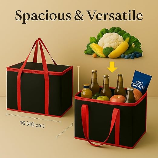 2Pk Trunk Organizer for Car Insulated Reusable Grocery Bags, Collapsible Cooler Bag for Groceries, Heavy Duty Large Insulated Bag (Large, Charcoal Black)