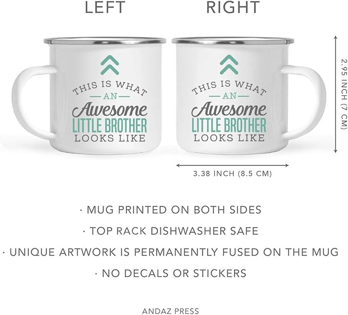 Andaz Press 11oz. Stainless Steel Campfire Coffee Mug Gift, This is What an Awesome Little Brother Looks Like, 1-Pack, Birthday Gift Ideas Coworker Him Her, Includes Gift Box