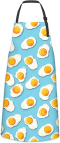 Playful Fried Egg Apron for Women Men, Cooking BBQ Chef Polyester Lightweight Funny Design Aprons with Pockets for Baking Kitchen Gardening Cleaning, Adjustable Neck Strap, 28×33inch
