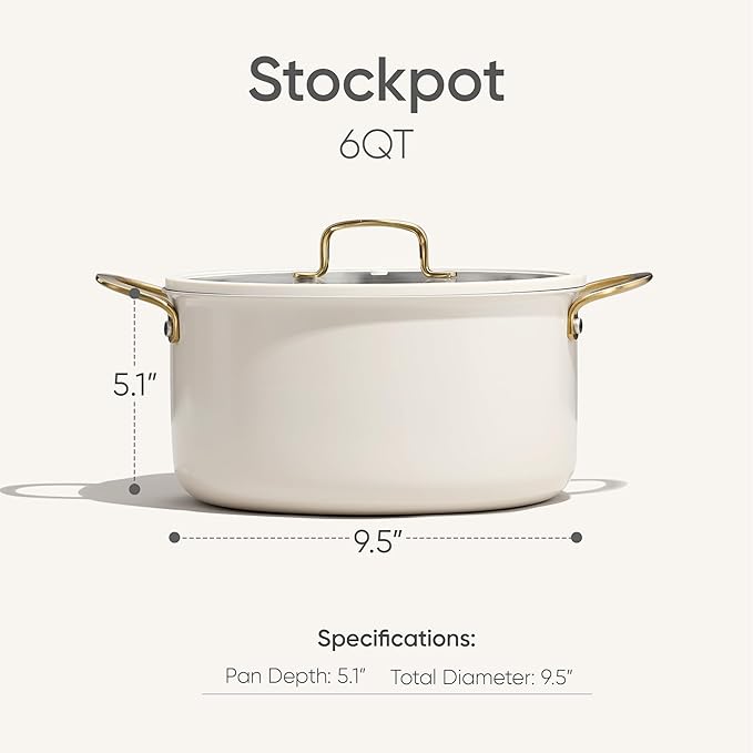CAROTE 6QT Fully-Clad 3-Ply Stainless Steel Stockpot with Lid Small Kitchen Pot, Soup Pot with Outer Ceramic Layer, Even Heating, Fits all stoves, Oven & Dishwasher Safe, Stay Cool Handle, White