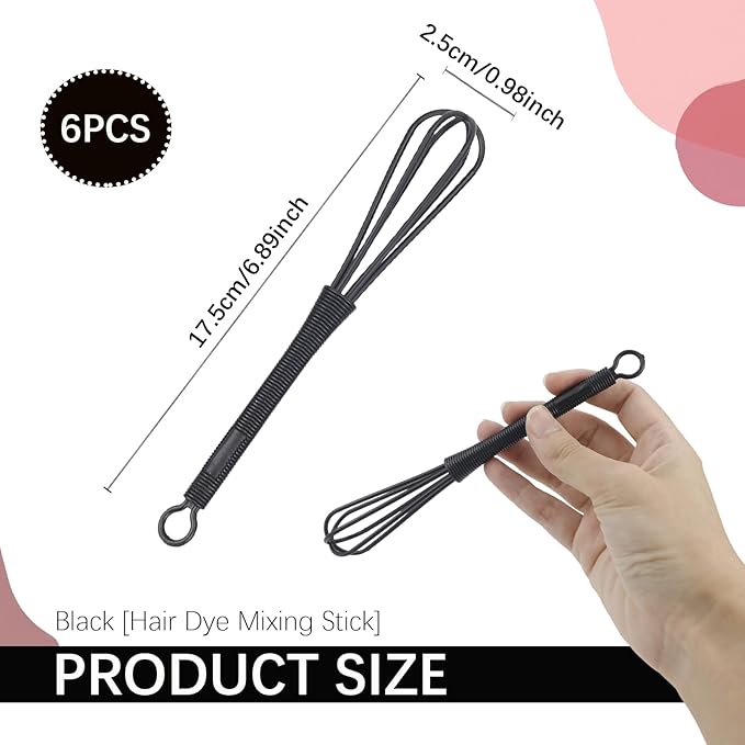 6PCS Mini Plastic Whisks Set - Small Whisk for Hair Dye Color Mixing Hairdressing Dye Silicone Egg Beater for Blending Eggs Cream Sauces