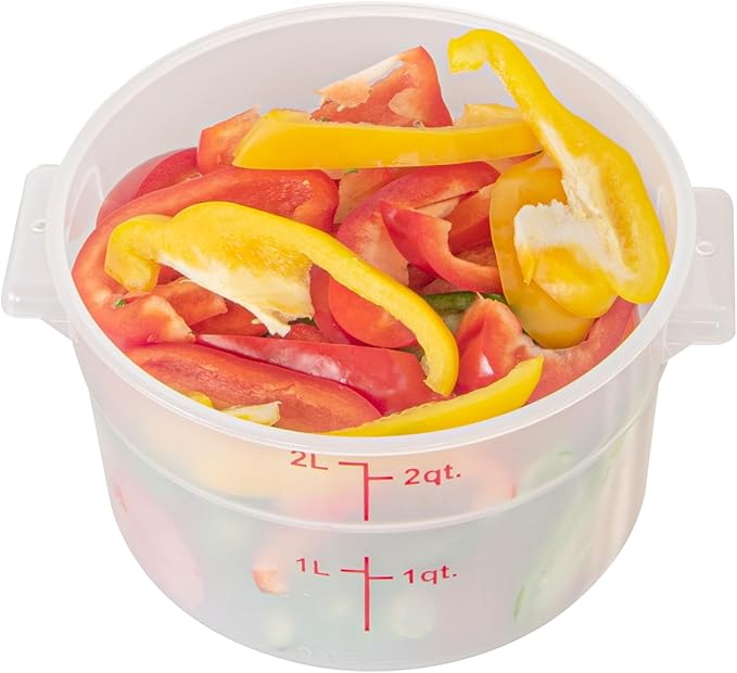 Restaurantware-Met Lux 2 Quart Food Storage Containers, 10 Translucent Storage Containers - Lids Sold Separately, Red Volume Markers, Dishwashable Containers, Side Handles, For Storing Foods