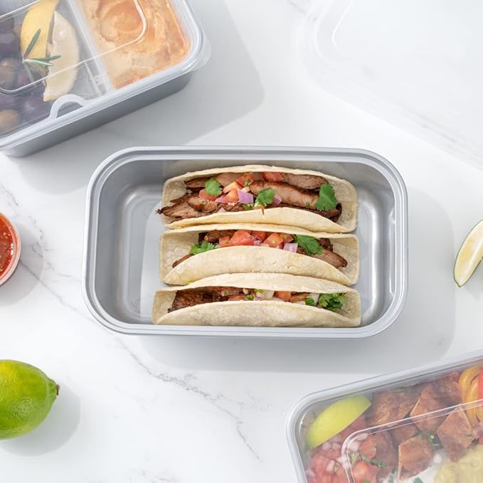 Restaurantware Futura 33.8 Ounce Meal Prep Containers With Lids 100 Microwavable To Go Containers - Inserts Sold Separately Disposable Silver Plastic Food Containers With Lids