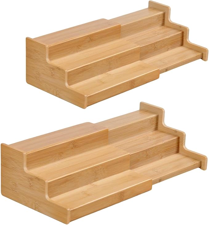 JinDoWin Spice Rack Organizer For Cabinet, Spice Organization For Cabinet, Spice Rack For Countertop,15.7 Inch Adjustable Seasoning Organizer Spice Organizer (2 Pack, Medium)