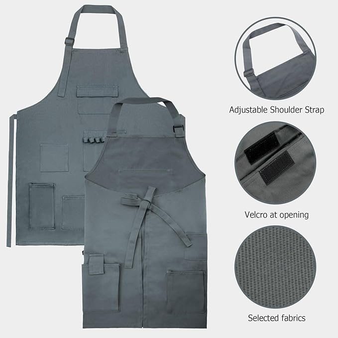 boshiho Painting Aprons Barber Apron with Pockets for Women/Men/Unisex, Utility or Work Apron (Gray)