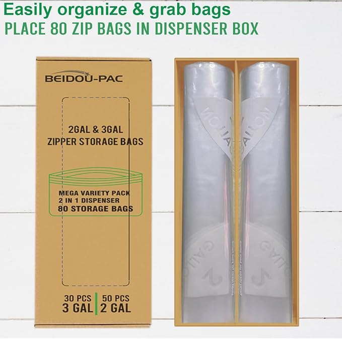 80 Count Combo Large Storage Zip Bags, 2 Gallon & 3 Gallon Resealable Variety Pack With Organizer, Reclosable Clear Assorted Size Plastic Bags