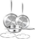 DELARLO Tri-ply Stainless Steel Frying Pan Set with Lid 8" 10" 12" Induction large Skillets Chef's Pan,Pots and Pans Set Kitchen Cookware Set Suitable for All Stove