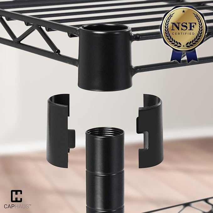 CAPHAUS NSF Commercial Heavy Duty 4 Tier Wire Shelving with Two Trapezoid Baskets, Wheels, Leveling Feet, Black Storage Shelf for Basement Garage and Utility Storage