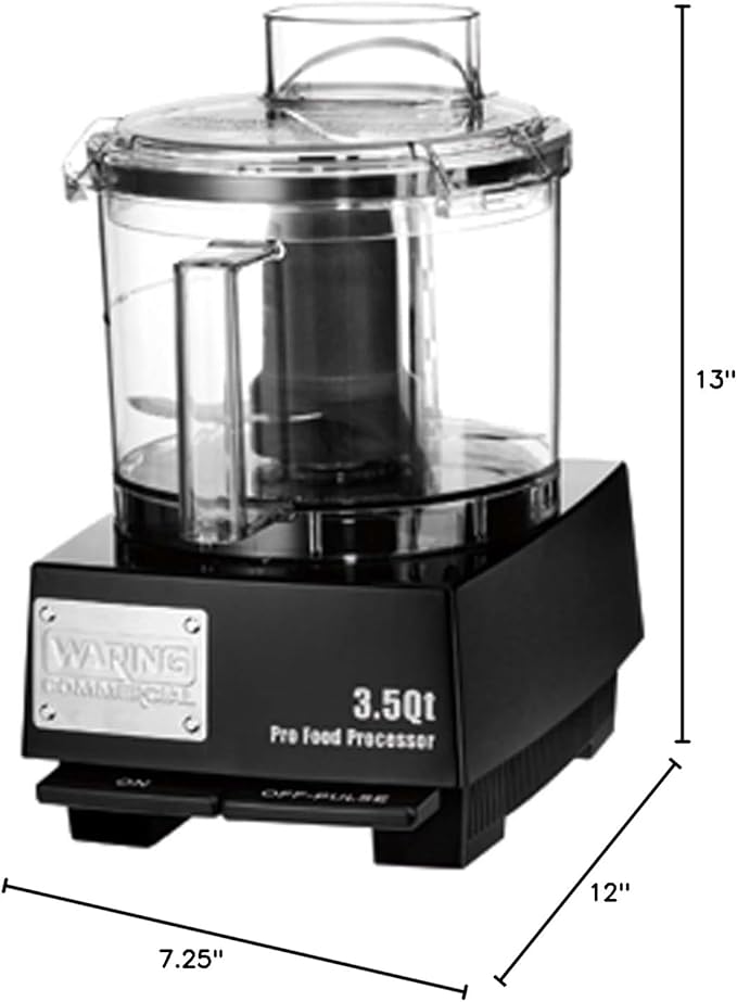Waring Commercial WFP14SW 3.5 Quart Food Processor, 1 HP Motor, Low Profile Design, Patented LiquiLock Seal Bowl System, Includes Whipping Disc and a Standard S blade for Chopping, Pureeing, and Emulsyfying, 120V, 5-15 Phase Plug