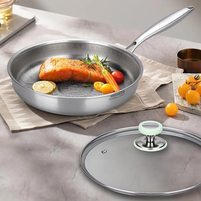 Platefull Titanium Pan,Titanium Frying Pan With Lid,No Coating Non-Stick Titaniums Cookware,Ultra-Durable, Scratch-Resistant, Compatible With All Cooktops