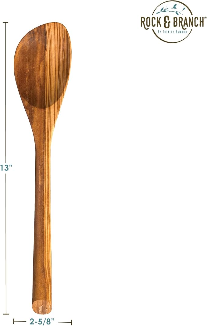 Rock & Branch Olive Wood Cooking Spoon, Wooden Mixing Spoon for Cooking, Safe for Nonstick Cookware, 13" Long