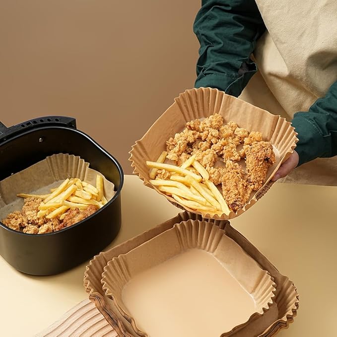 Air Fryer Liners Disposable Square.100pcs Virgin Pulp Parchment Paper for 4qt-6qt Air Fryer.Food Grade,Non-stick, Oil-proof & Heat Resistant for Baking,Microwave,Cooking & Deep Fryer Accessories