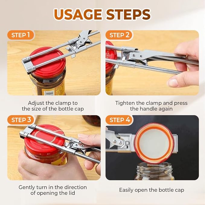 Adjustable Stainless Steel Jar Opener, Easy Grip Jar Opener for Weak Hands, Multifunctional Bottle & Lid Opener Kitchen Accessories (2PC)