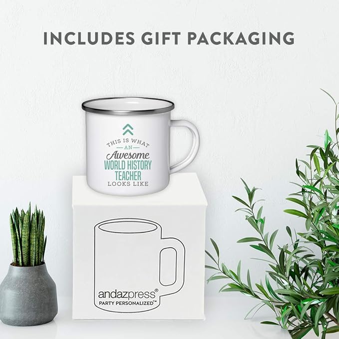 Andaz Press 11oz. Stainless Steel Campfire Coffee Mug Gift, This is What an Awesome World History Teacher Looks Like, 1-Pack, Birthday Gift Ideas Coworker Him Her, Includes Gift Box
